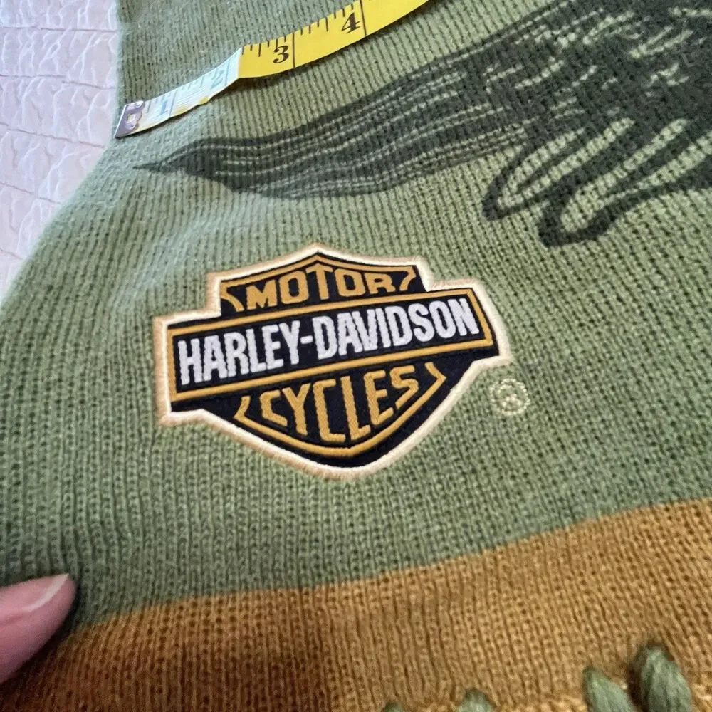Harley-davidson Embroidered Scarf Hunter Green With Black Orange Logo 8 X 68